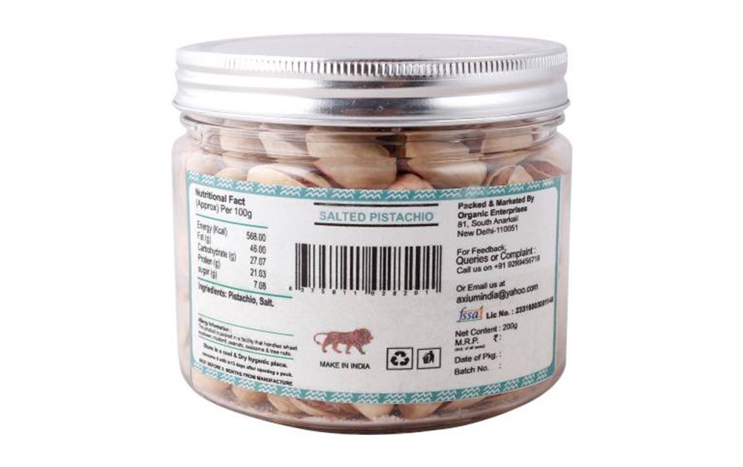 Axium Salted Pistachio Premium Dry Fruits   Glass Jar  200 grams